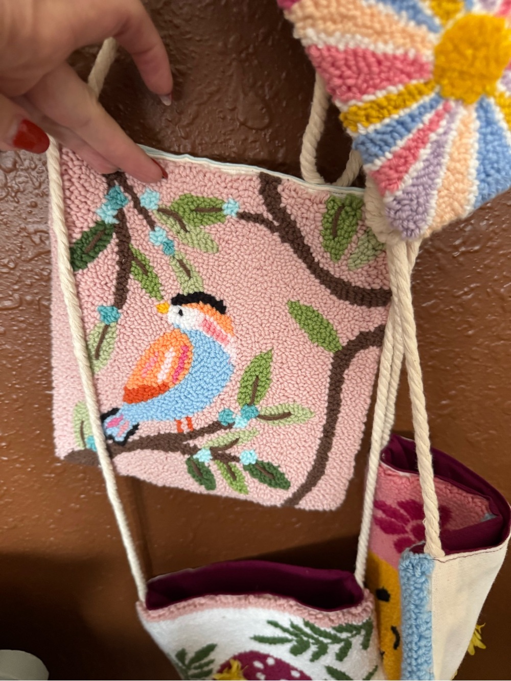 Handcrafted Pink Bird Hooked Crossbody Bag